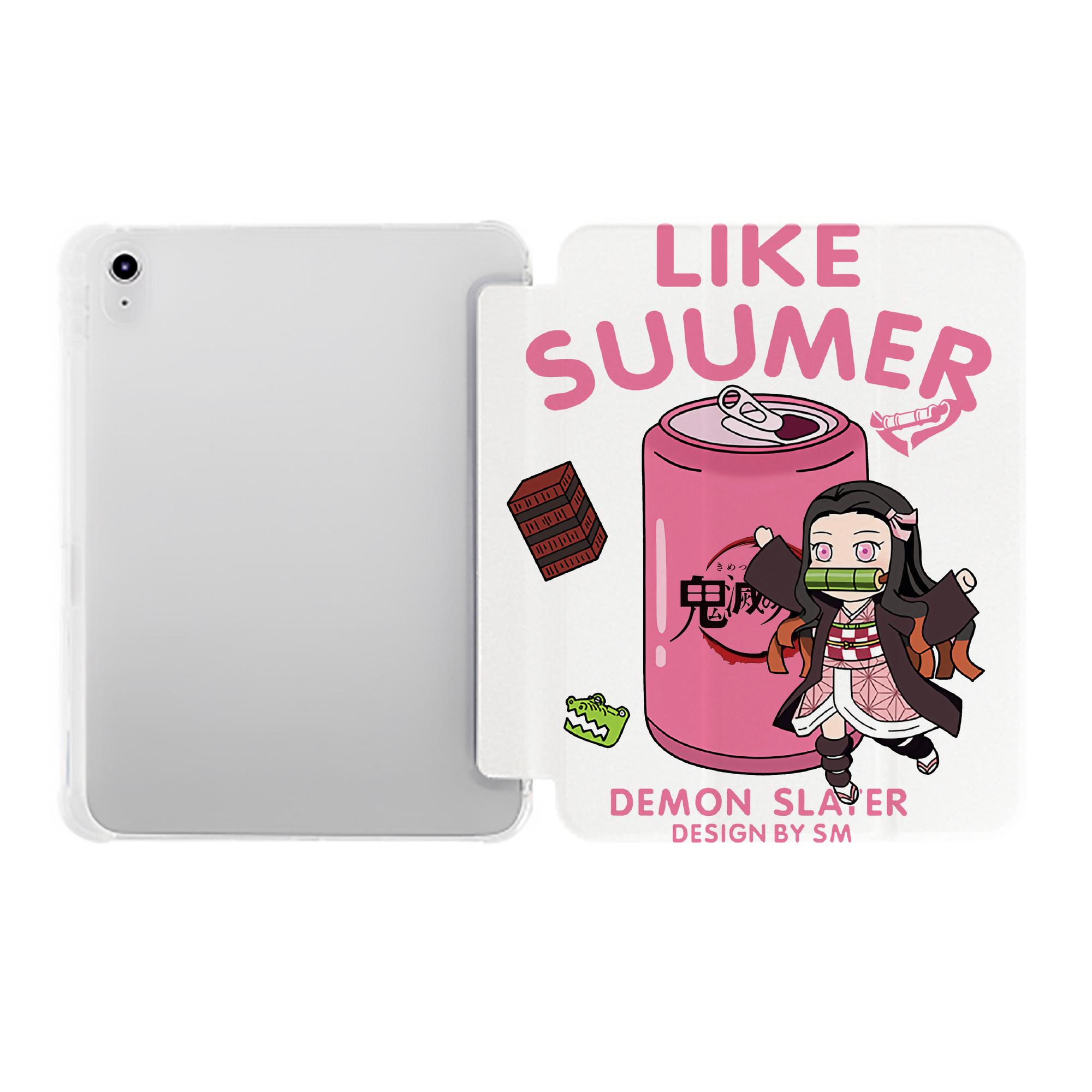 （画像用） 鬼滅の刃（きめつのやいば）竈門 禰󠄀豆子／かまど ねずこ Kamado Nezuko IPad ケース ペン収納付き 三つ折りスタンド PUレザー×シリコン 対応機種9.5/10.5/10.9インチ